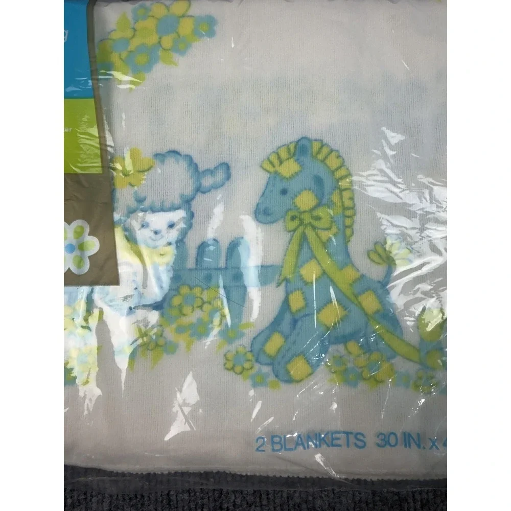 Vintage JCPenney Toddletime Lamb Receiving Blankets 2 Pack White Cotton 30x40